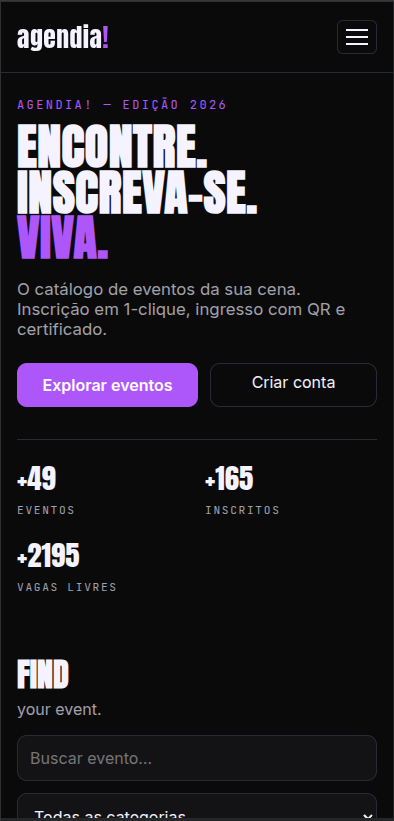 Página inicial do Agendia no celular