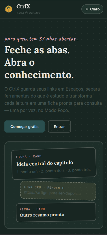 Página inicial do CtrlX no celular
